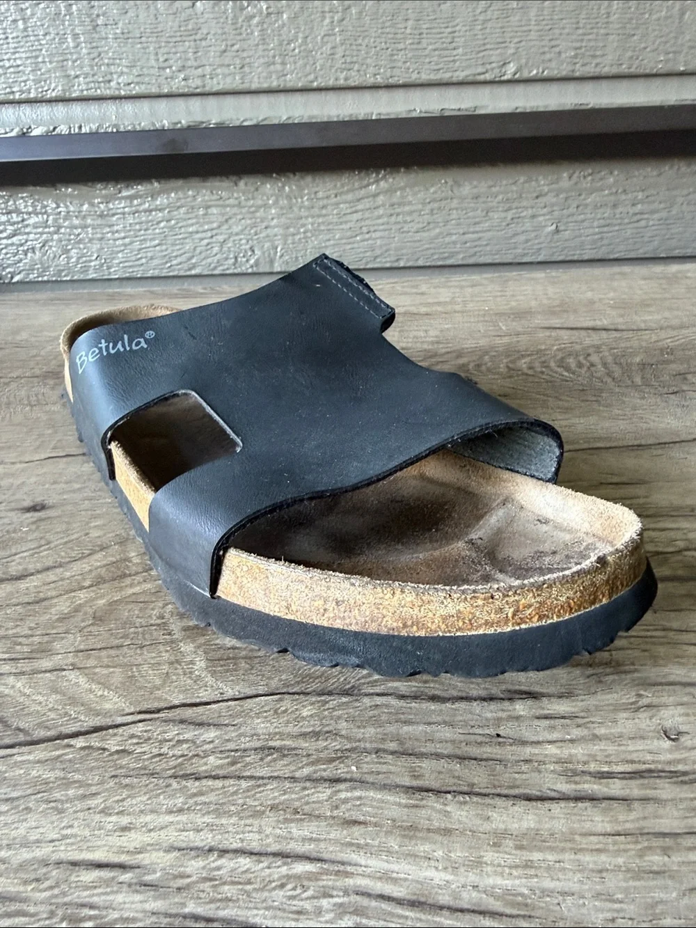 Betula by Birkenstock Men’s Black Slide Sandals with Cork Footbed size 45